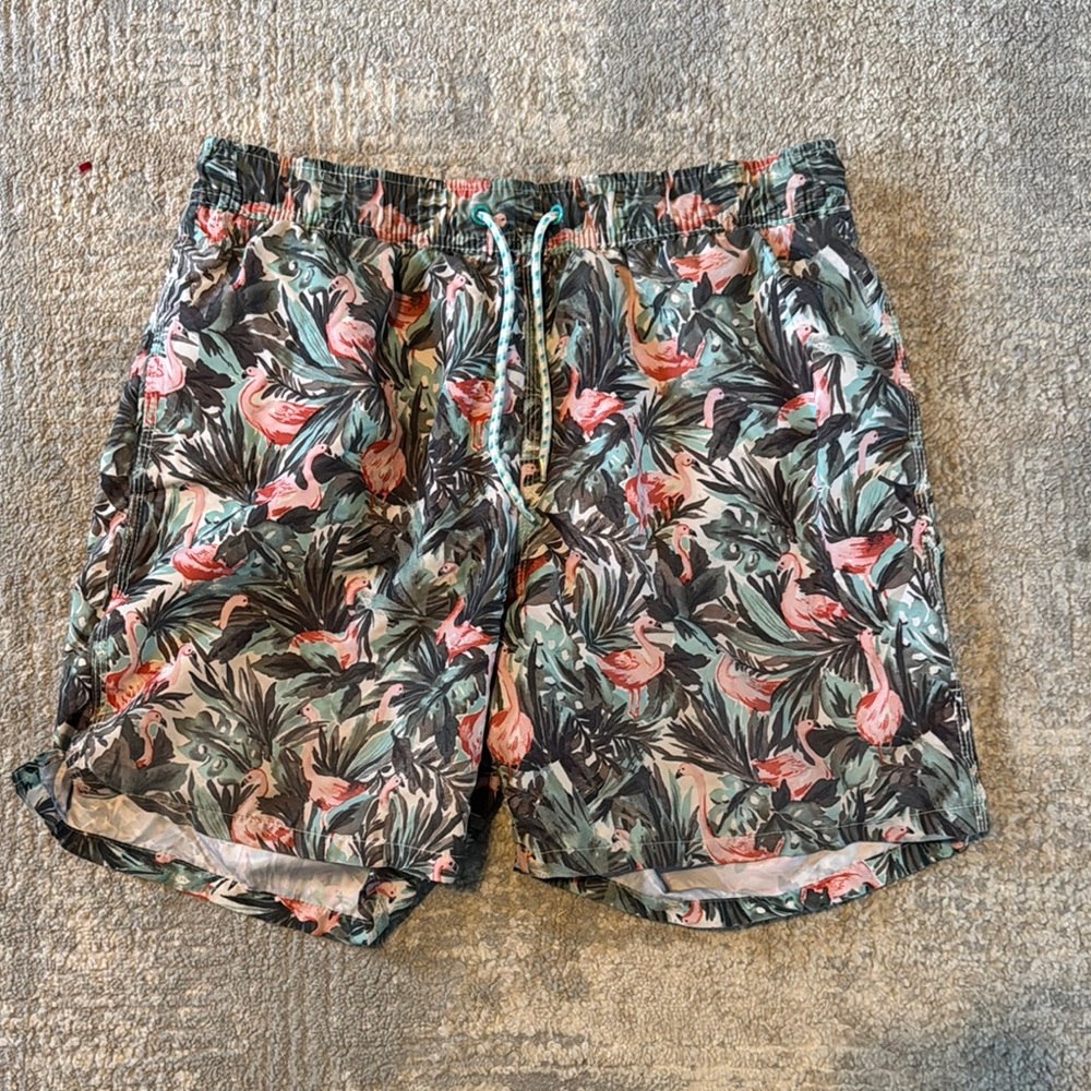 Goodfellow & Co Green and Pink Swim Trunks with Tropical Print